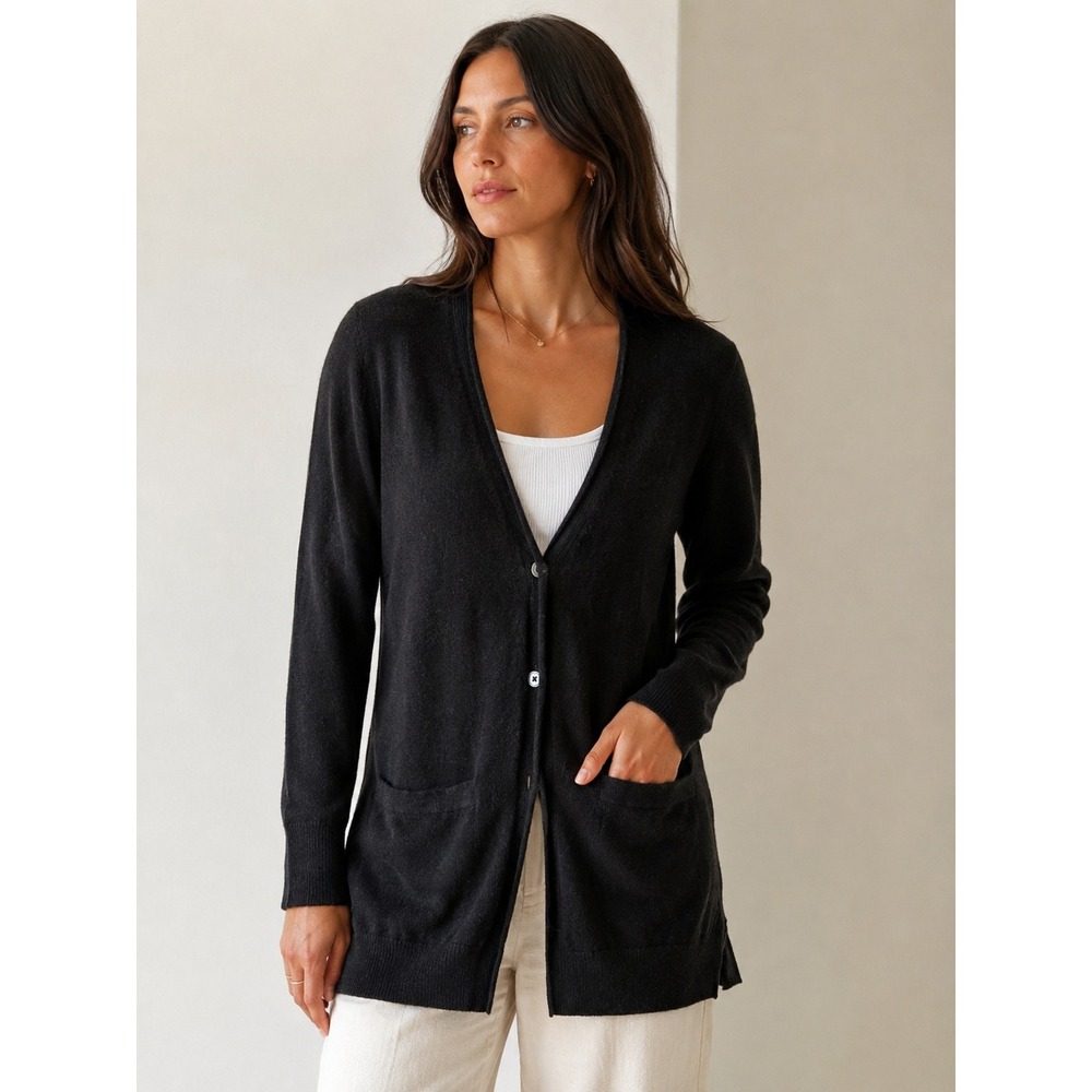 Isaac Mizrahi Live Cashmere Classic Minimalist Acadamia Long Cardigan Sweater